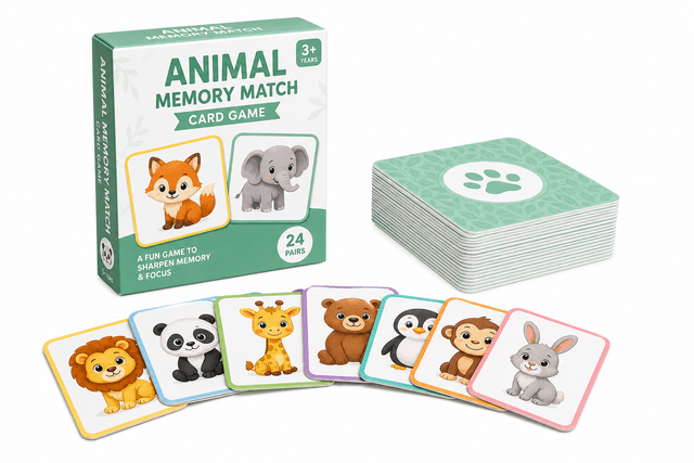 Animal Memory Match Card Game, 36 Pairs